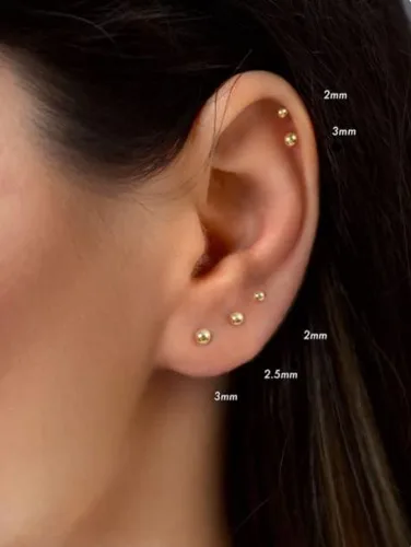 Vista 2 de Renkovte Pendientes de tuerca plana con bola para mujer y niñas, aretes de bola de 2mm 3mm 4mm 5mm 6mm para niños pequeños, cartílago, hélice