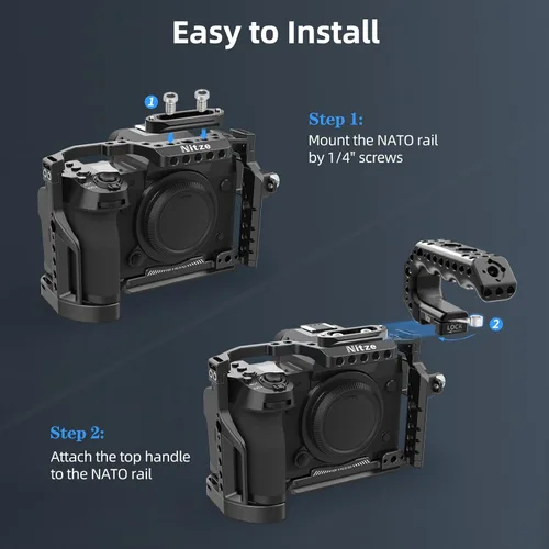 Vista 3 de Nitze Mango NATO de liberación rápida con riel NATO y adaptador de zapata fría, mini mango superior ergonómico para cámaras (serie LilStinger)