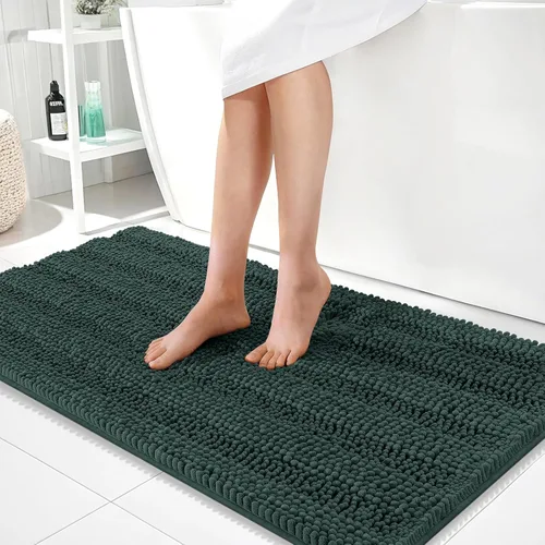 Vista 345 de OLANLY Alfombras de Baño Gruesas de 47 x 20 pulgadas, Extra Suaves Absorbentes de Chenilla a Rayas, Respaldo de Goma, Lavables y Secables a Máquina