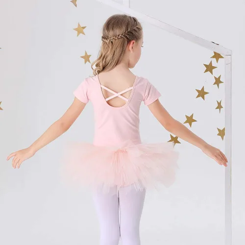 Vista 7 de Bezioner Girls Cotton Ballet Dance Dress Cute Tutu Skirted Leotard Short Sleeve