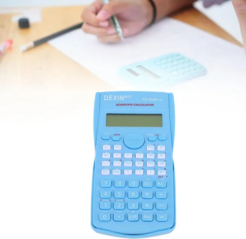 Vista 3 de Calculadora científica, calculadora científica multifunción de 12 dígitos con pantalla grande, cubierta dura deslizante, para la escuela (azul)