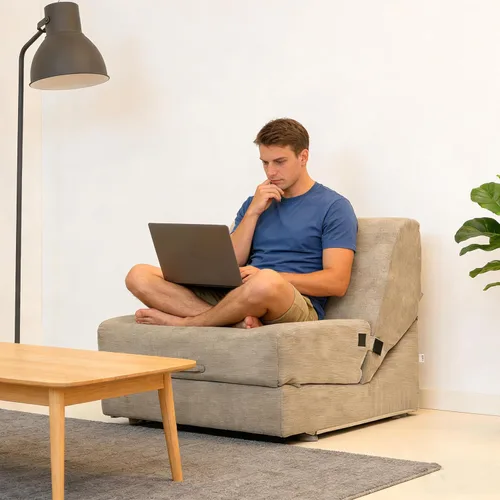 Vista 13 de jela Tumbona de pana de lujo para interiores, silla plegable para sofá cama con espuma suave y funda lavable a máquina (gris pana)