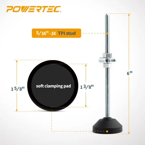 Vista 2 de POWERTEC Pie de Abrazadera de Palanca Grande de 6", Paquete de 2 con Tuercas y Arandelas, Pie de Abrazadera de Espárrago Sobredimensionado