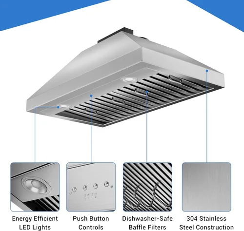 Vista 3 de CT Copper Tailor Campana extractora integrada de 30 pulgadas, inserto/forro, ventilación de 610 CFM con ventilador de 4 velocidades, luz LED, filtro