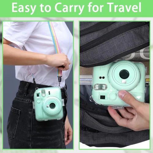 Vista 7 de Aenllosi Funda transparente para cámara Fujifilm Instax Mini 12, funda protectora para cámara de película instantánea con bolsillo para guardar 10