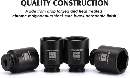 Vista 4 de MIXPOWER Juego de dados de impacto profundo de 1/2 pulgada, pulgadas, Cr-Mo, 6 puntos, 1-13/16", 1-7/8", 1-15/16", 2", 2", 4 piezas 1/2 pulgada Dr.