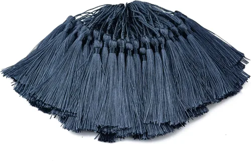 Makhry 100 borlas de hilo sedoso de 5 pulgadas con lazo de cordón de 2 pulgadas y pequeño nudo chino para hacer joyas, recuerdos, marcadores, Gris