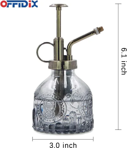 Vista 2 de OFFIDIX Plant Mister, 6.3 pulgadas de alto, estilo vintage, Spritzer, bomba superior de plástico, regadera pequeña de vidrio, botella de repuesto