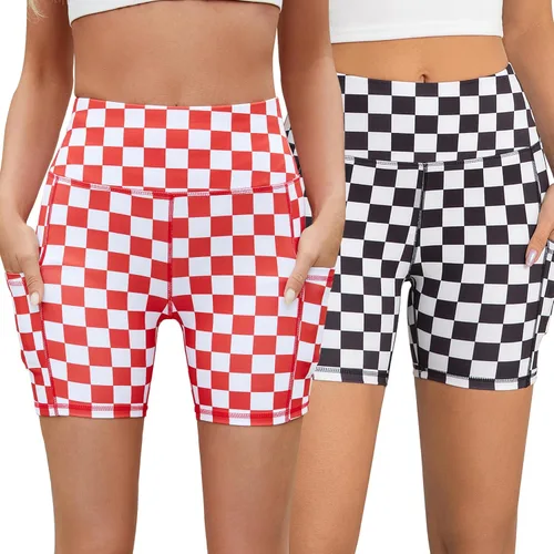 AHLW Pantalones cortos de ciclismo suaves para mujer, con bolsillos, cintura alta, elásticos, cómodos, atléticos, para correr, yoga
