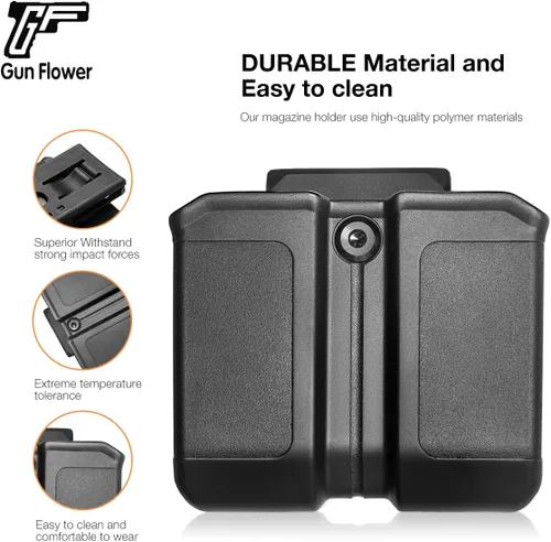 Vista 5 de Bolsa universal doble para revistas, soporte doble compatible con cargadores de doble pila de 0.354 in.40, clip para cinturónbolsa Molle Mag