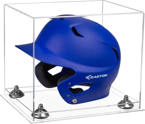 Vista 51 de Better Display Cases Vitrina acrílica para casco de bateo de béisbol con espejo, elevadores rosados, montaje en pared y base de espejo (V22/A012)
