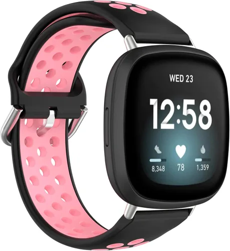 Vista 17 de BabyValley Correa compatible con Fitbit Versa 4/Versa 3/Sense Banda de silicona + conector de metal Correa de pulsera transpirable Correa de reloj