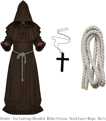 Vista 3 de LHJ - Disfraz de monje renacentista con capucha, fraile, disfraz medieval para hacer cosplay