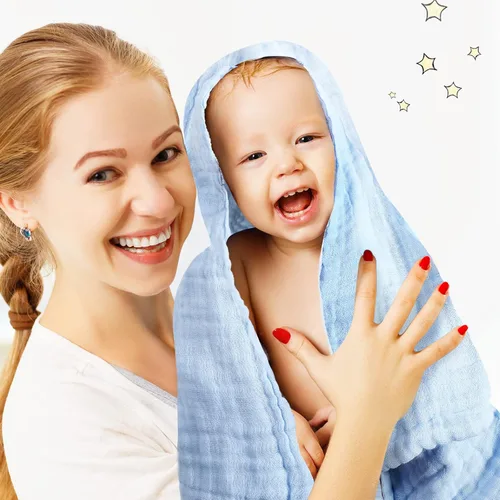 Vista 7 de Chumia Juego de 6 toallas de baño de muselina para bebé, tamaño grande de 43.3 x 43.3 pulgadas, 6 capas de algodón suave, transpirable, de secado