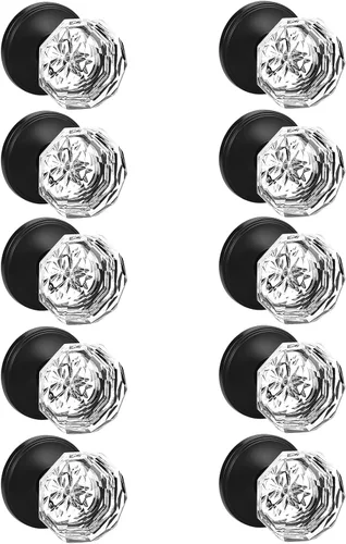 Vista 14 de Orger Paquete de 6 pomos de puerta de privacidad, manijas de puerta de vidrio transparente con acabado de níquel satinado, manijas de puerta