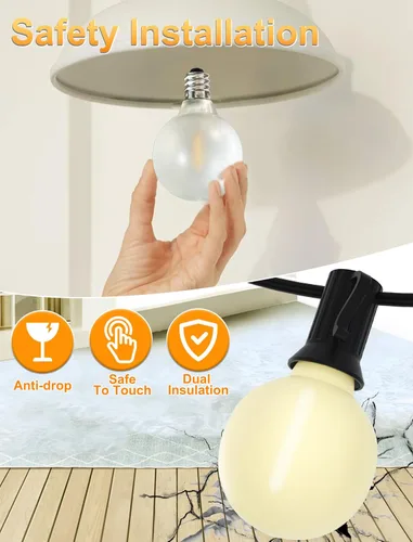 Vista 3 de Paquete de 25 bombillas LED de repuesto G40, bombillas LED de globo blanco esmerilado de 0.6 W para cadena de luces al aire libre