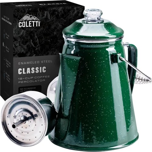 Vista 8 de COLETTI Cafetera Percolator clásica: la cafetera de camping más nostálgica, ahora modernizada [esmalte negro, 18 tazas]