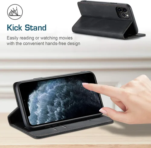 Vista 6 de japezop Funda para iPhone 11 Pro, iPhone 11 Pro funda tipo cartera para mujeres u hombres con [bloqueo RFID] soporte para tarjetas de crédito, funda