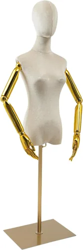 Maniquí femenino de terciopelo con brazos y base dorados, altura ajustable de 59 a 79 pulgadas, soporte de exhibición de medio maniquí para Blanco