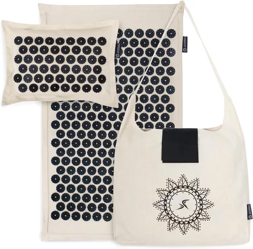 Vista 8 de ProsourceFit Ki Acupressure Mat and Pillow Set with 100% Natural Linen for Back/Neck Pain Relief and Muscle Relaxation Natural Aqua