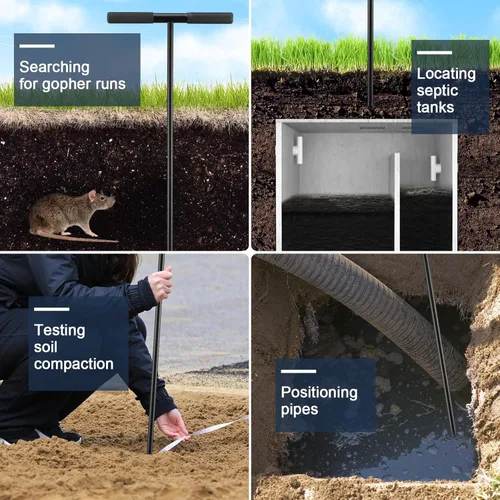 Vista 7 de Varilla de sonda de suelo, herramienta localizadora de tanque séptico de metal de 48 pulgadas, varilla de sonda de tierra para compactación