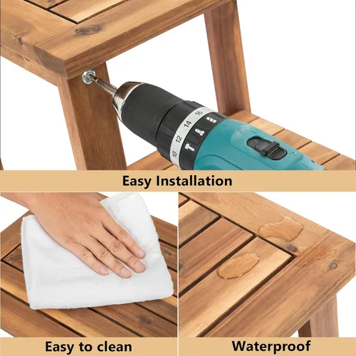 Vista 8 de Mesa auxiliar doble Adirondack, mesa auxiliar rectangular resistente a la intemperie para patio, jardín, césped y sala de estar. Ideal como un