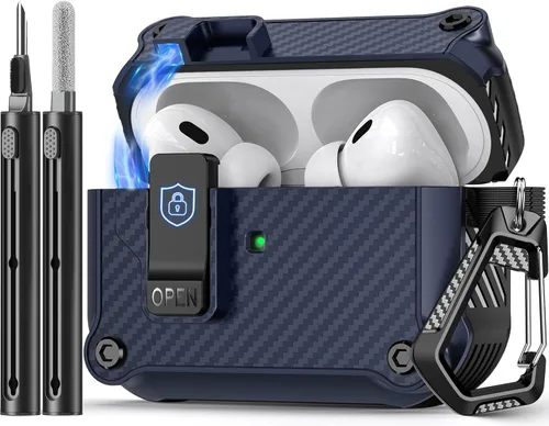 Vista 23 de Pohgelan Compatible con AirPods Pro 2ª/1ª generación, estuche con cierre magnético automático y kit de limpieza, compatible con funda Magsafe - Negro