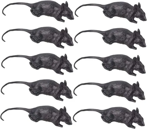 Milisten 10pcs Halloween Simulation Mouse Prank Plastic Fake Rats Realistic Black Mice Decorations for Party Haunted House Indoor Outdoor Use