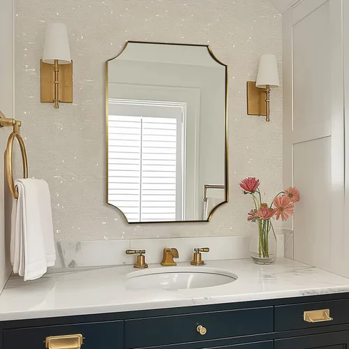 Vista 43 de ANDY STAR Espejo de bronce de 22 x 30 pulgadas, espejo de baño festoneado de bronce cepillado, espejo de pared rectangular en marco fino de metal