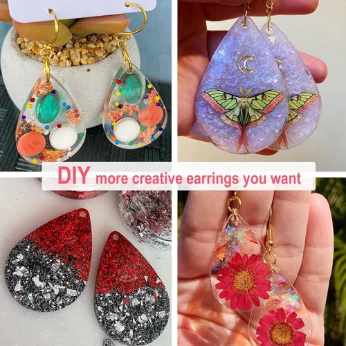 Vista 5 de 2 moldes de resina epoxi – moldes de aretes para hacer joyas, moldes de silicona para joyas de moda, molde de manualidades de resina de lágrima