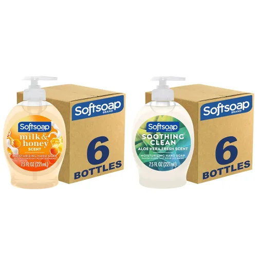 Softsoap Jabón líquido hidratante para manos, leche y miel, 7.5 onzas líquidas, paquete de 6 (el paquete puede variar) y jabón líquido hidratante
