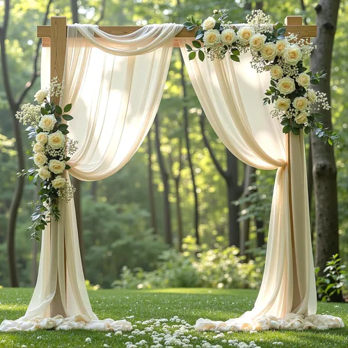 Vista 35 de Tela drapeada para arco de boda, 1 panel de 18 pies, cortina de telón de fondo transparente azul bebé, cortina de gasa para boda, arco, ceremonia
