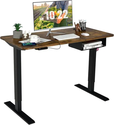 Vista 12 de Tangkula Escritorio eléctrico de pie ajustable de 55 x 28 pulgadas, escritorio de pie para sentarse, estación de trabajo para computadora con puerto