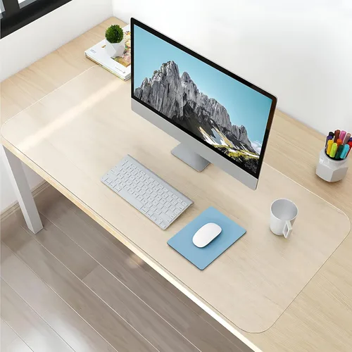 Vista 14 de NATRKE Vade de escritorio transparente grande, 27.6"x15.7" de plástico, protector de escritorio para computadora, tapete de PVC con bordes redondos