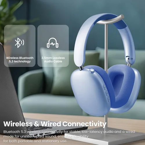 Vista 8 de Wentronic Y01 - Auriculares inalámbricos con cancelación de ruido Bluetooth 5.3, auriculares sobre la oreja con micrófono, audio de alta resolución