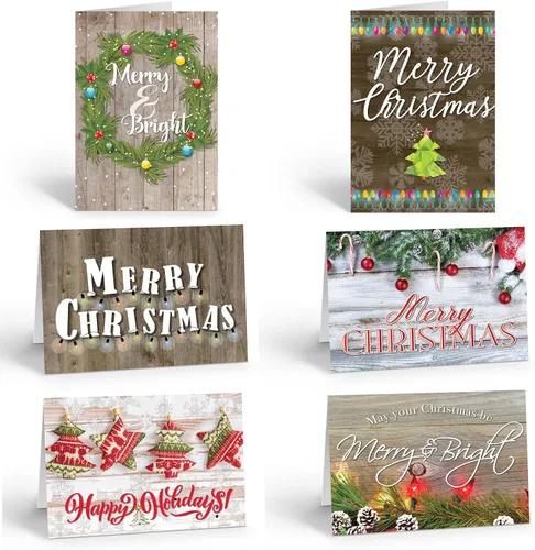 Stonehouse Collection Tarjetas navideñas rústicas surtidas - 18 tarjetas de Navidad en caja y sobres