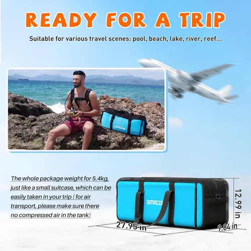 Vista 5 de SMACO Mini tanque de buceo 1.9L Capacidad de buceo Tanque de oxígeno hasta 30 minutos Respiración subacuática Pequeño Tanque de Buceo Kit con Caja