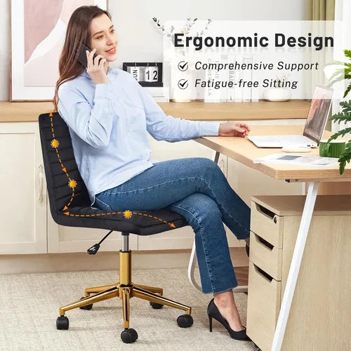 Vista 3 de Furniliving Silla de escritorio de oficina en casa, silla de tocador sin brazos con ruedas de terciopelo suave altura ajustable, cómodas sillas