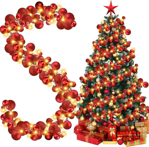 Vista 12 de Jenaai Guirnalda de bolas de Navidad de 6 pies con luces LED, guirnalda de bombillas iluminadas de Navidad, decoración de bolas de árbol de Navidad