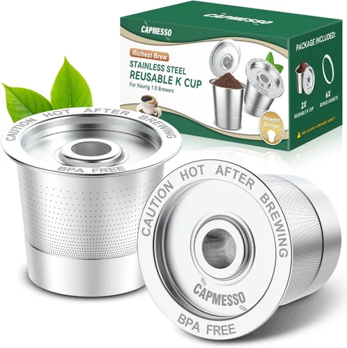 Vista 9 de CAPMESSO Cápsulas K reutilizables para Keurig 1.0: Cápsula de café de acero inoxidable metálica recargable K Cup - Filtros de café universales