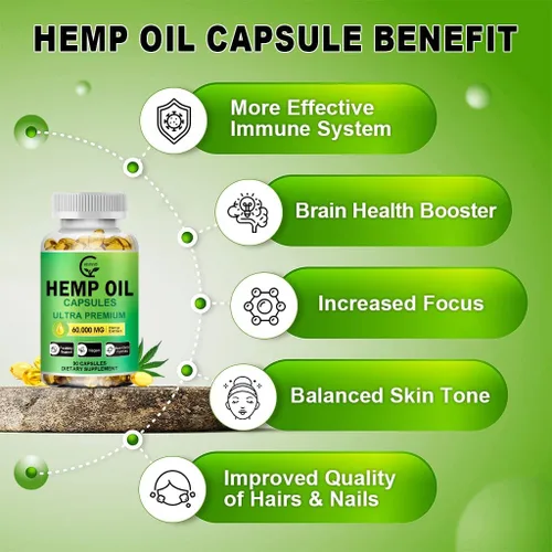 Vista 3 de (2-Pack) High Potency Hemp Oil Capsules - 180 Veggie Softgels - 60,000 Maximum Strength, Immune System Support, Focus Calm, Relaxation, Mood, Pure