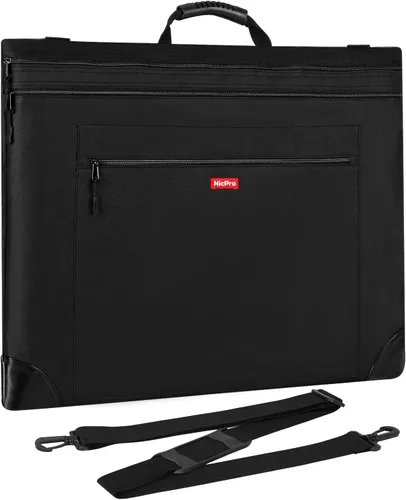 Nicpro Bolsa de Portafolio de Arte Ligera, Estuche de Portafolio de Lona de Arte Negro de 18x24 pulgadas con Correa de Hombro Desmontable, Esquinas