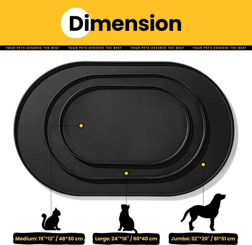 Vista 4 de Tapete de comida para perros, bordes elevados de 12 pulgada, tapete de alimentación para gatos y perros para contener derrames, tapete de silicona
