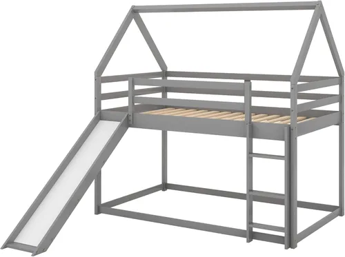 Vista 18 de SOFTSEA Litera de casa individual sobre Queen con redes de escalada y rampa de madera maciza, literas para 2 (natural)