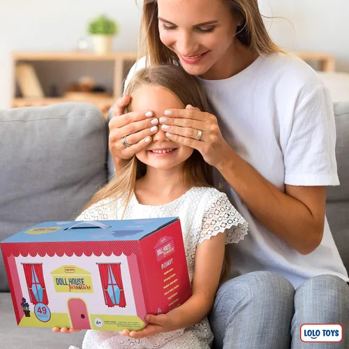 Vista 6 de Juego de muebles de casa de muñecas de madera de primera calidad, 49 piezas, 7 habitaciones, juego de muebles y accesorios para casa de muñecas