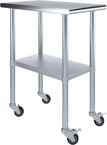 Vista 10 de AmGood Mesa de trabajo de acero inoxidable de 30 x 12 pulgadas con ruedas, mesa de metal resistente sobre ruedas, carrito de isla de cocina