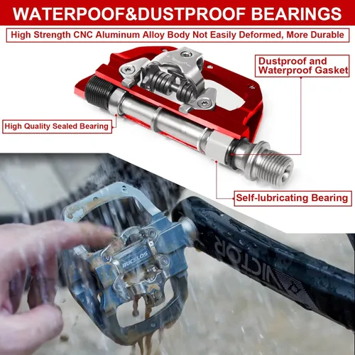 Vista 17 de BUCKLOS Pedales SPD PD-M680 para Bicicleta de Montaña con Clip en SPD Combo Plano de Doble Cara - Pedales para Bicicleta de Carretera MTB con Clips