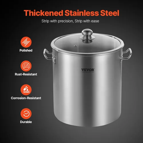 Vista 3 de VEVOR Olla de acero inoxidable, ollas de cocina de 24 cuartos, olla de salsa con tapa y asa, olla de grado comercial resistente, tratamiento