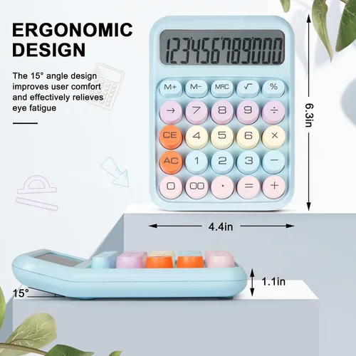 Vista 2 de Calculadora de interruptor mecánico con botones grandes, calculadoras de escritorio, 12 dígitos, pantalla LCD grande, calculadora de escritorio, Rosa