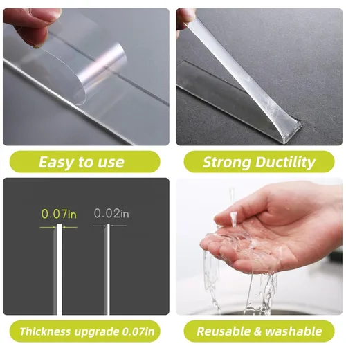 Vista 5 de Aylaa Cinta adhesiva de doble cara resistente, 1.18 x 120 pulgadas, nanocinta adhesiva de doble cara para paredes, cinta extraíble de doble barra